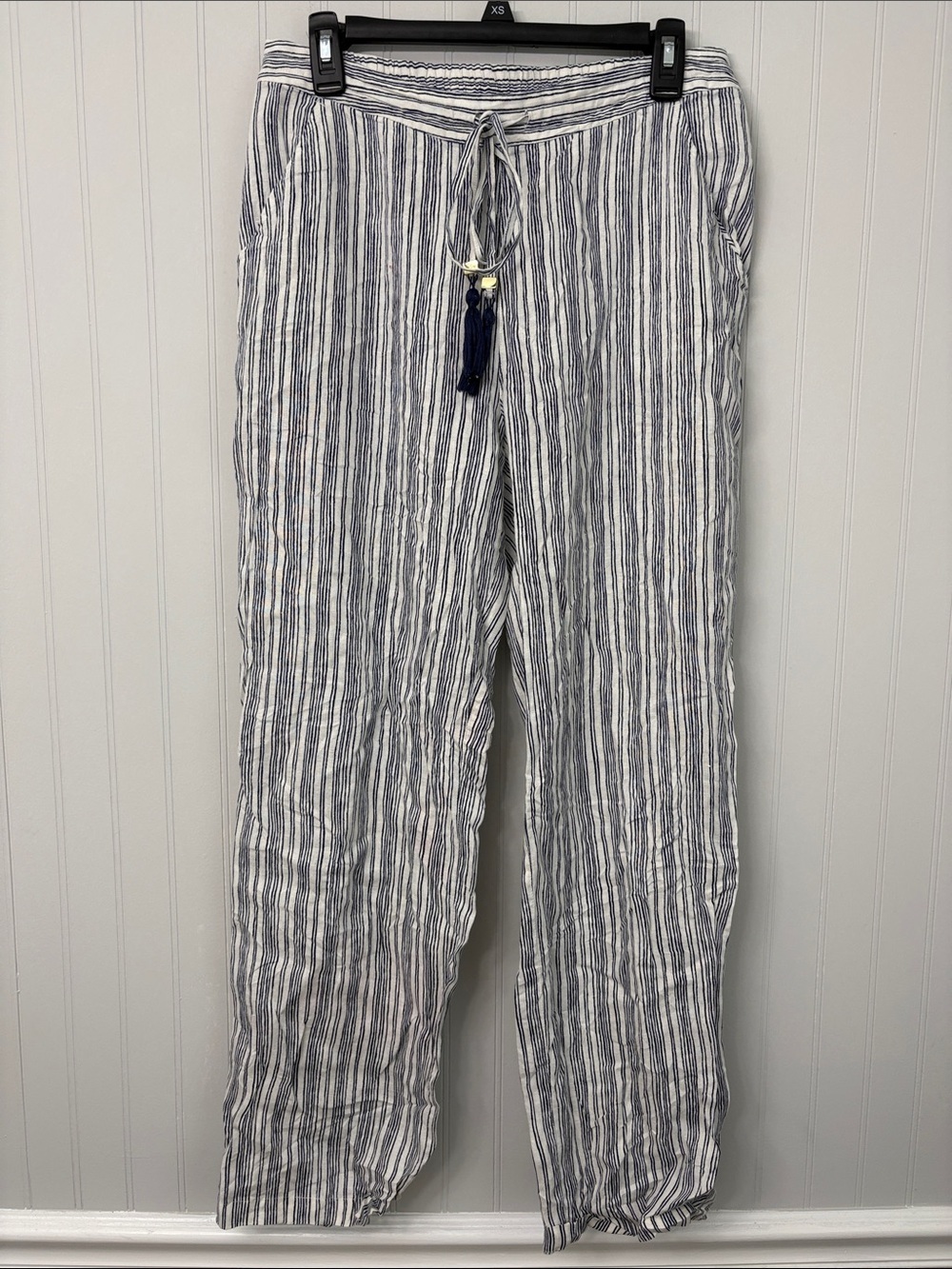 Soft Surroundings Pull On Straight Leg Linen Striped Pants Women Size Small